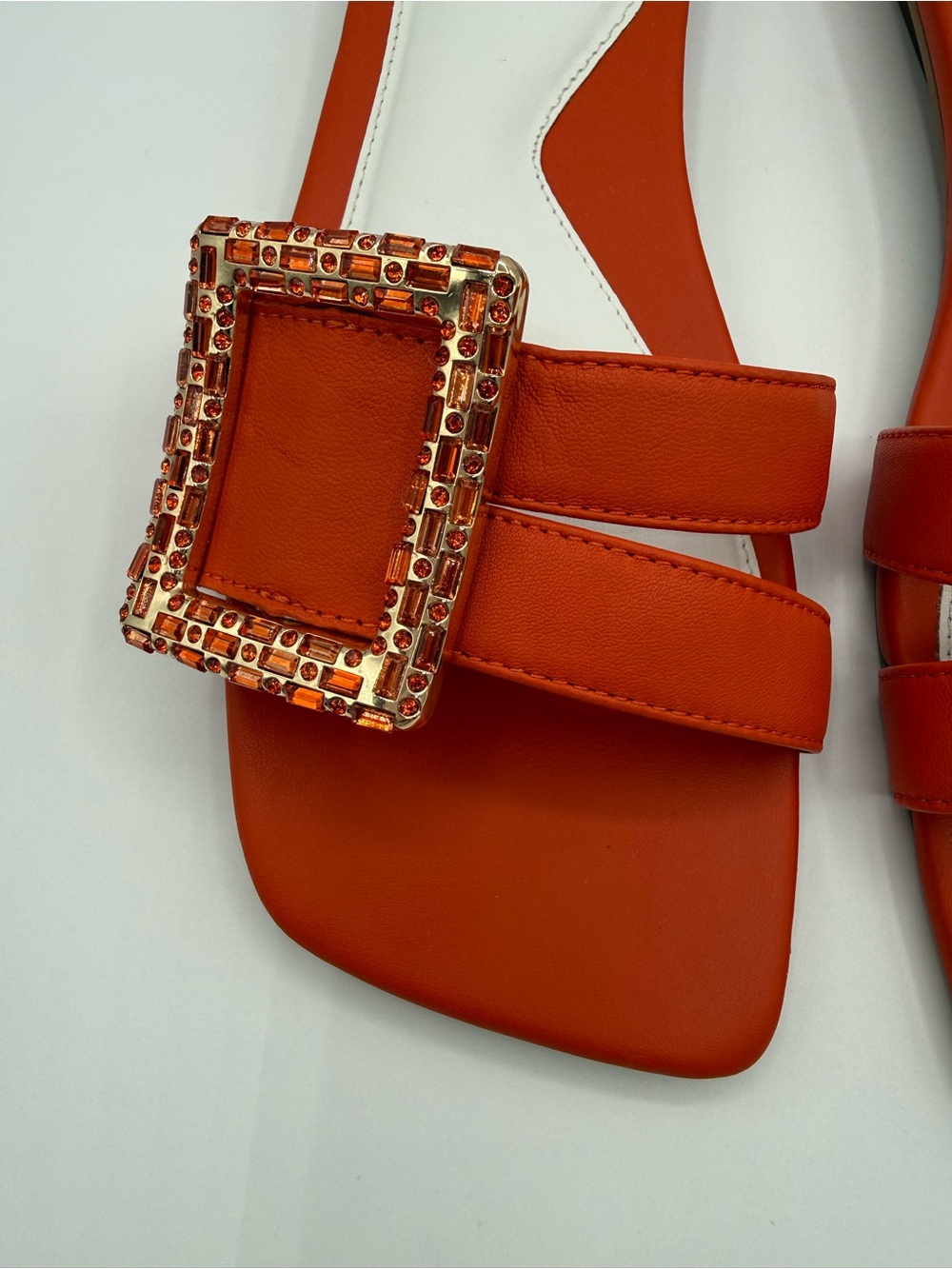 Franco Sarto Nalani Orange Embellished Slide Sandals Square Toe Flat Slip-On - Picture 12 of 17